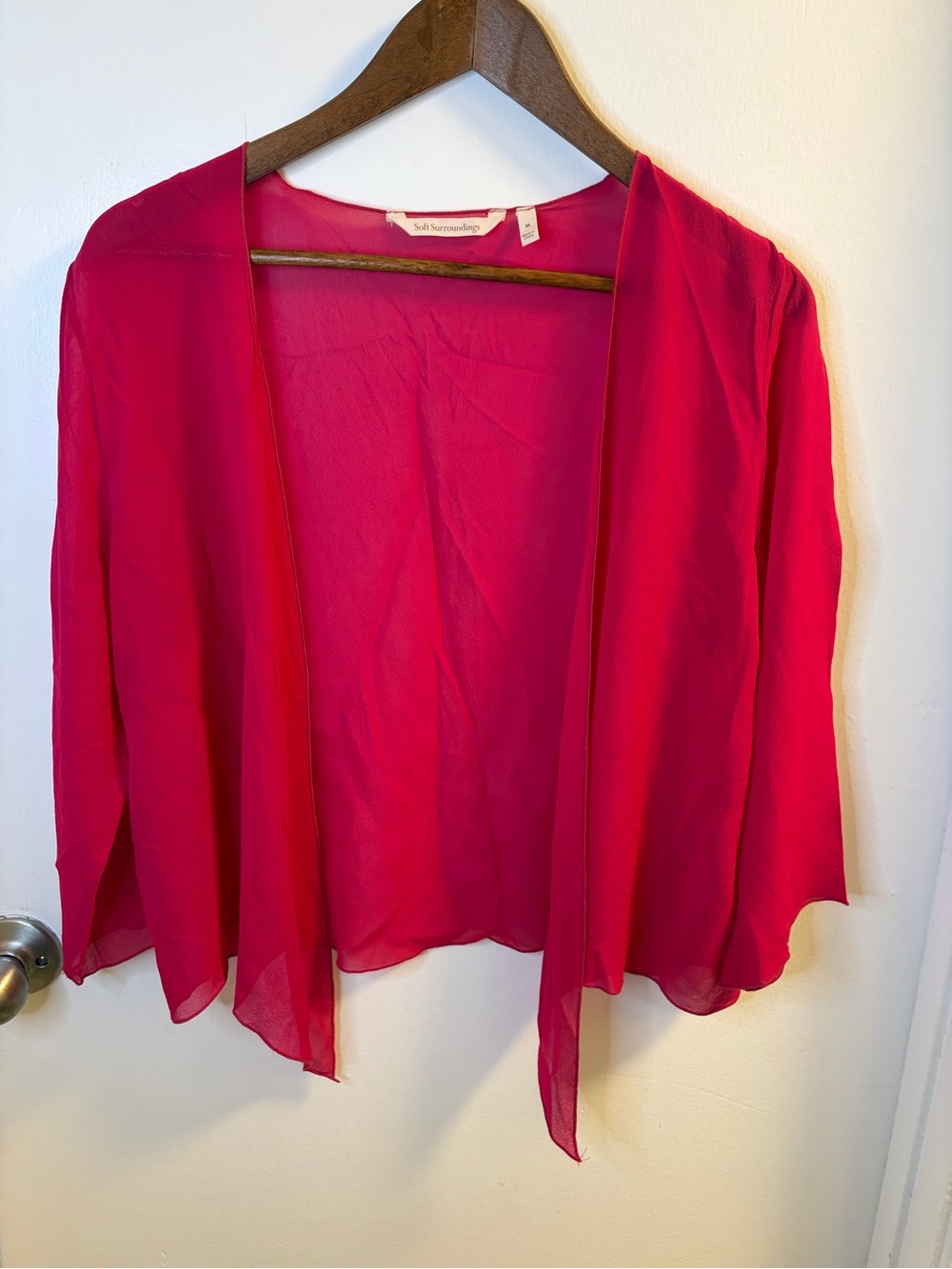 Soft Surroundings Magenta Pink 100% Silk Open Front Cardigan Shrug Size M